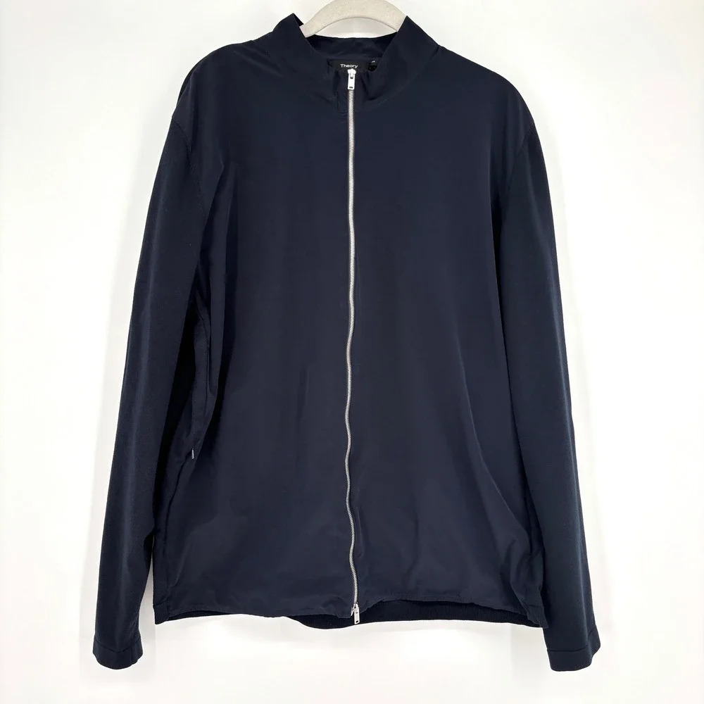 Theory‎ Belville PK Fine Bilen Zip Bomber Jacket Navy Lightweight Modern Size XL